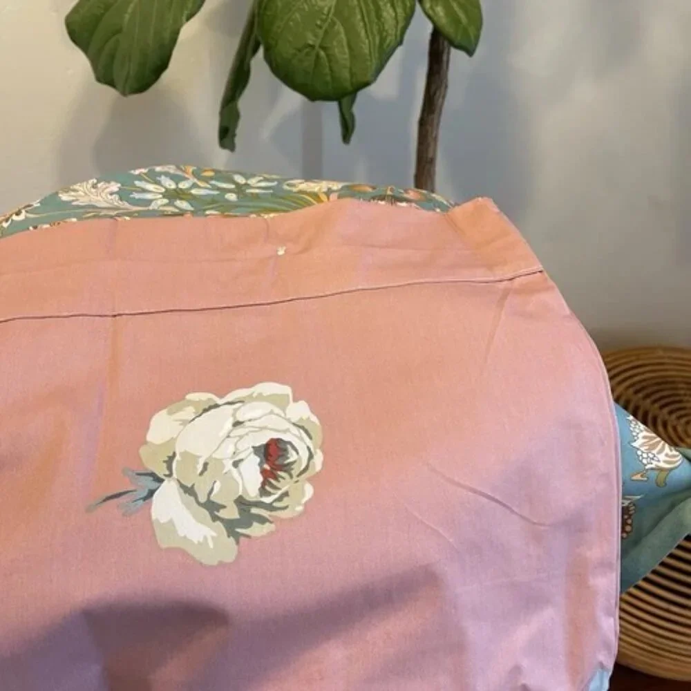 NEW Anthro Teal Reversible Floral Queen / King Boho Duvet Bedding & Sham Set
